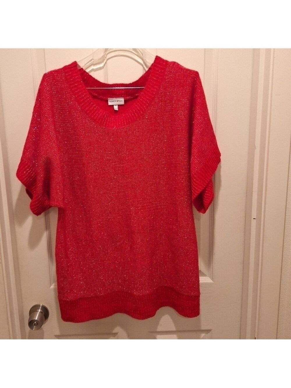 Fashion Bug Red Sparkle Short Sleeve Sweater 0X